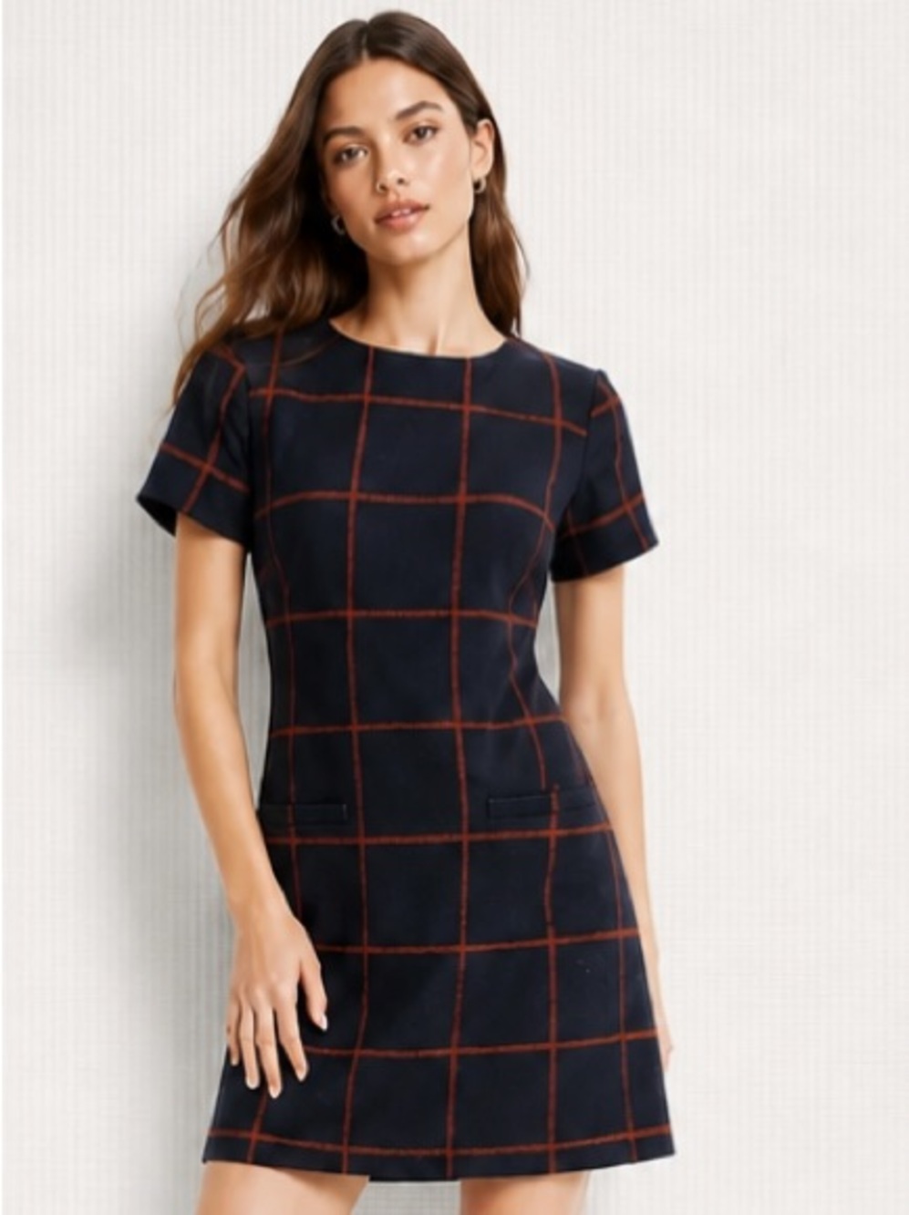 HOBBS OF LONDON Dress Shift Navy Blue Red Plaid Career Preppy